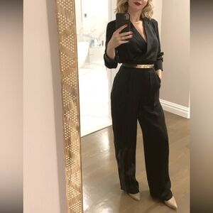 Massimo Dutti Black Silky Jumpsuit With Lapel Collar